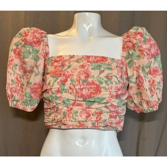 Urban Revivo Cottagecore Flowers Floral Puff Sleeve Crop Top Pink Size Size 6 - Picture 4 of 11